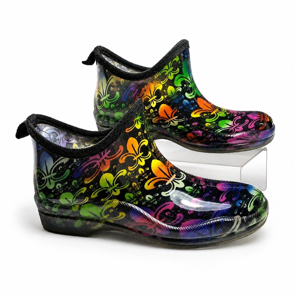 Corkys Rain Boots Womens 7 Multicolor Fleur De Lis Waterproof Garden Shoes
